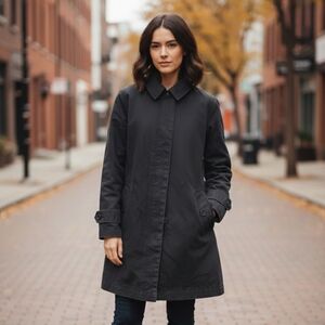 Gap Vintage 2003 Black Cotton Mac Trench Coat - Mod Floral Lining - Size M